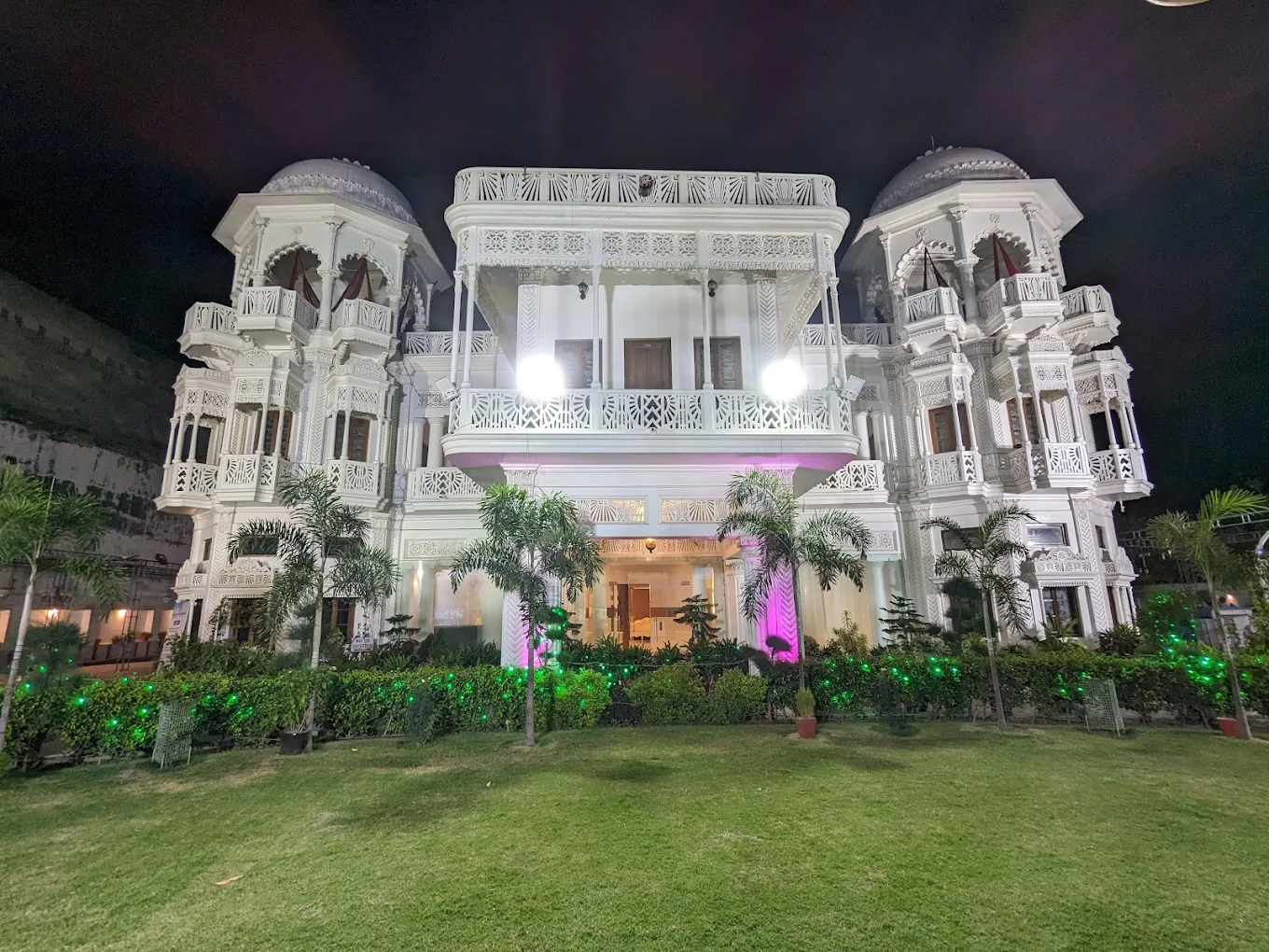 Shakuntala Palace illuminated at night